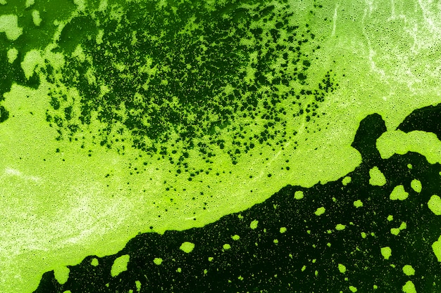 Groene vloeistof met schuim en bubbels