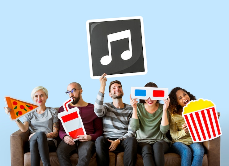 Gratis Foto groep diverse vrienden die film houden emoticons
