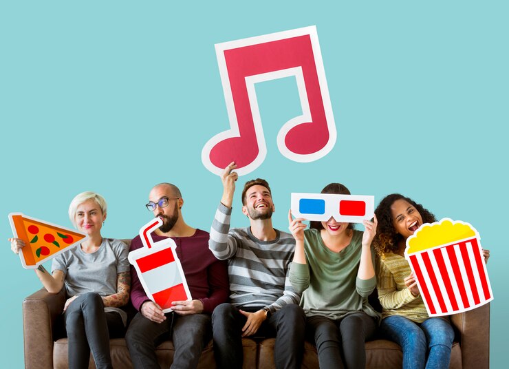 Gratis Foto groep diverse vrienden die film houden emoticons