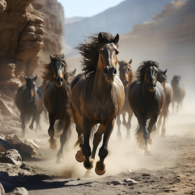 Gratis foto groep lopende paarden achtergrond