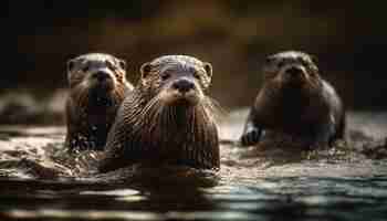 Gratis foto groep speelse zeehondenpups die onder water zwemmen, gegenereerd door ai