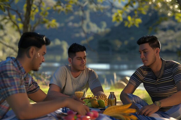 Groep van Colombiaanse mannelijke vrienden die tijd samen doorbrengen en plezier hebben