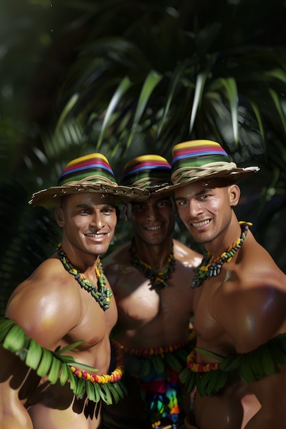 Groep van Colombiaanse mannelijke vrienden die tijd samen doorbrengen en plezier hebben