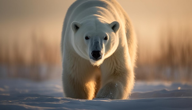 Groot harig zoogdier in arctische sneeuwwandeling gegenereerd door AI