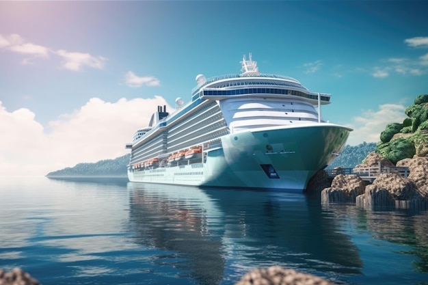 Groot luxueus cruiseschip aangemeerd in een mooie haven Ai generatief