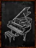 Gratis foto grote piano tekening op blackboard muziek