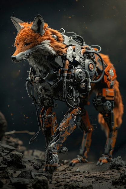 Half vos, half robot in fantasy stijl.
