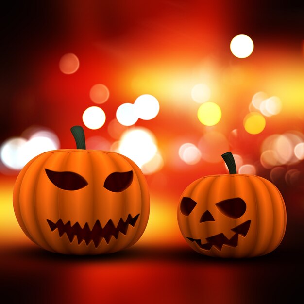 Halloween achtergrond met 3D-pompoenen op een bokeh achtergrond verlichting