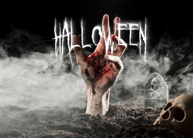 Gratis foto halloween-banner met griezelige hand