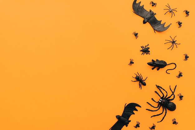 Halloween concept met insecten en ruimte aan de linkerkant