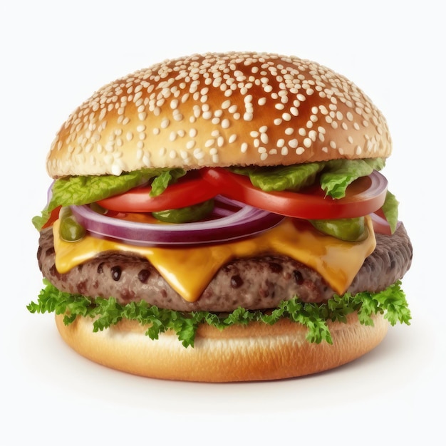 Hamburger geïsoleerd op witte achtergrond Verse hamburger fastfood