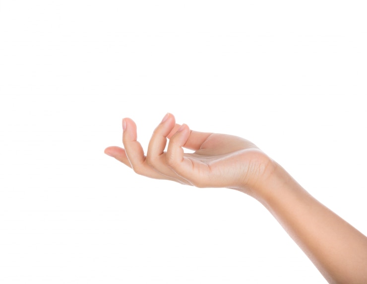 Gratis Foto hand die iets met witte achtergrond