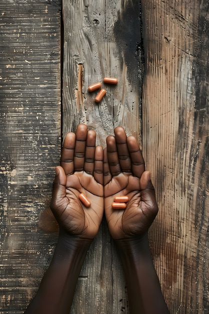 Gratis foto hand met medicijnen in donkere stijl