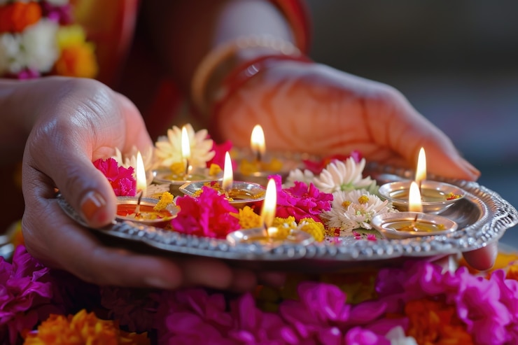 Gratis Foto hand met navratri, zeer gedetailleerde decoratie