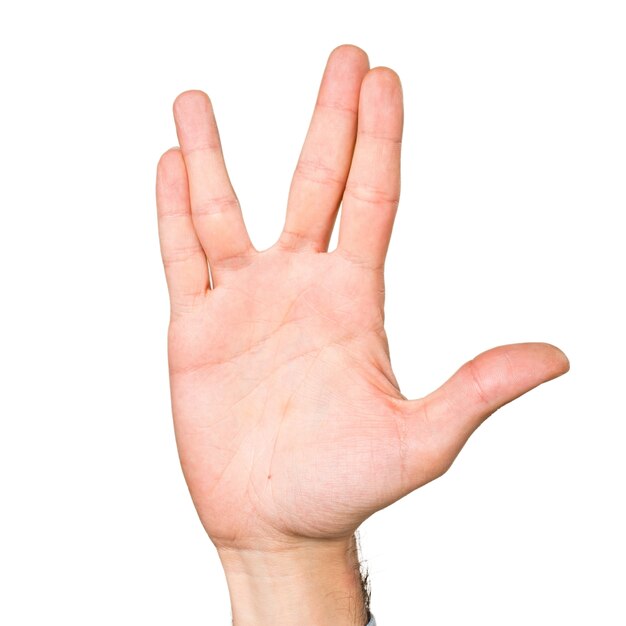 Hand van man die friky teken doet
