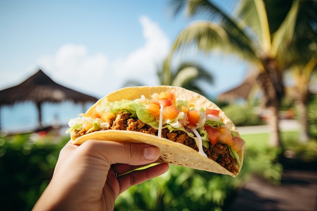 Gratis foto hand vasthoudend heerlijke taco