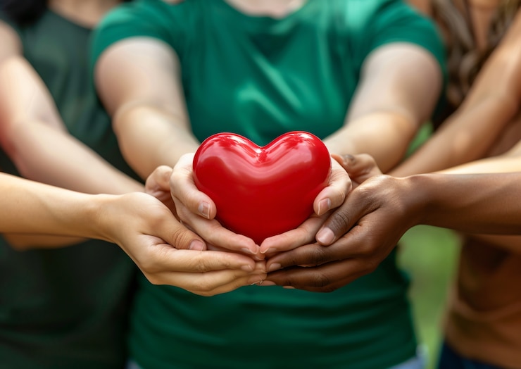 Gratis Foto handen die een rood hart vasthouden om genegenheid te vertegenwoordigen