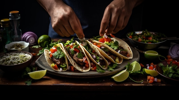 Gratis foto handen die heerlijke taco's maken