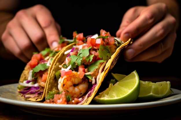 Gratis foto handen met heerlijke taco's