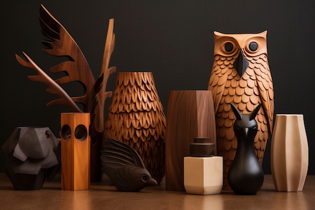 Handgemaakte decoratieve houten sculpturen