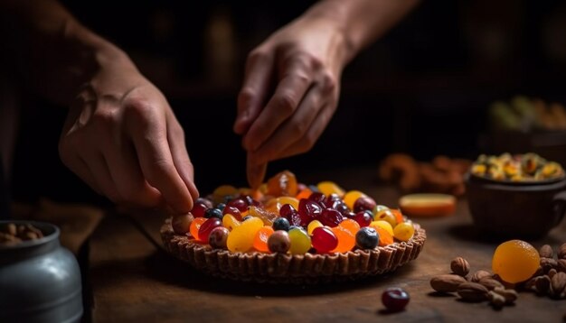Handgemaakte gastronomische snoepkom, een zoete verwennerij gegenereerd door AI