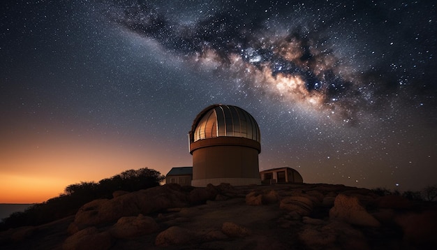 Handtelescoop legt majestueus landschap van de Melkweg vast, gegenereerd door AI