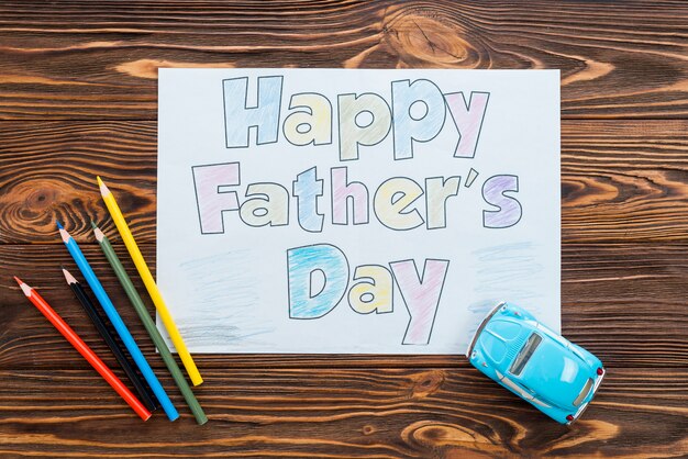 Happy Fathers Day inscriptie met speelgoedauto