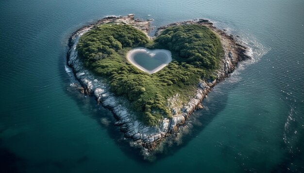 Hartvormige golven symboliseren liefde in natuurschoon gegenereerd door AI