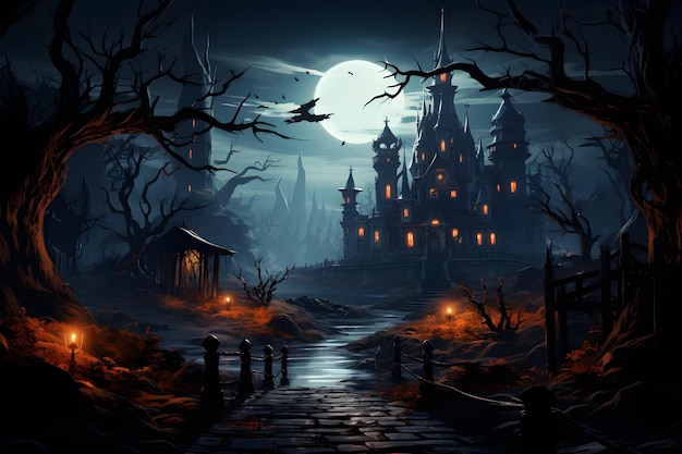 Gratis foto hd happy halloween nacht maan kasteel achtergrond