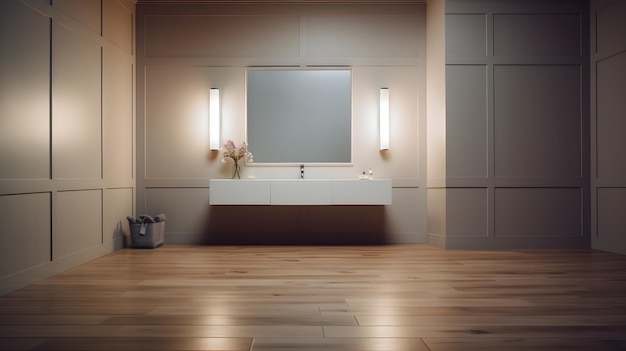 Gratis foto hd render lege moderne badkamer met houten vloeren