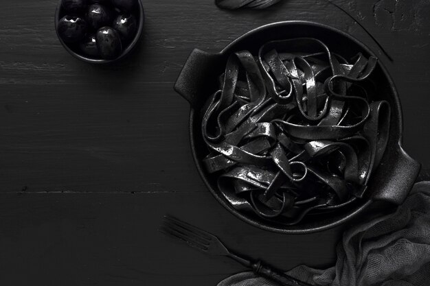Heerlijk zwart pasta bovenaanzicht