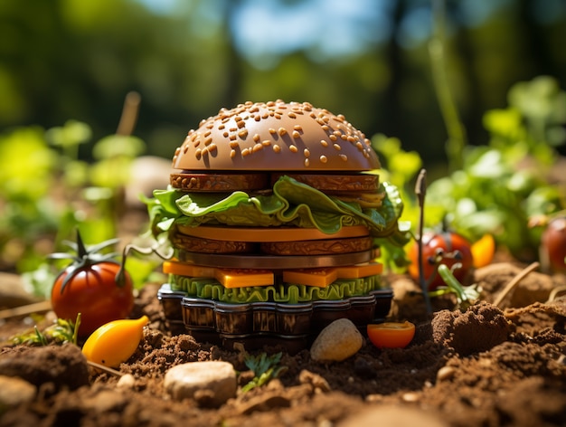 Gratis foto heerlijke burger in de natuur