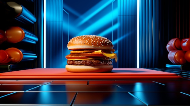 Gratis foto heerlijke burger met fel licht