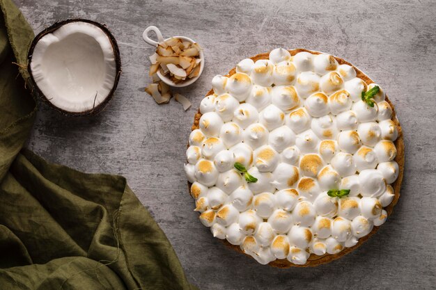 Heerlijke cake met kokos bovenaanzicht