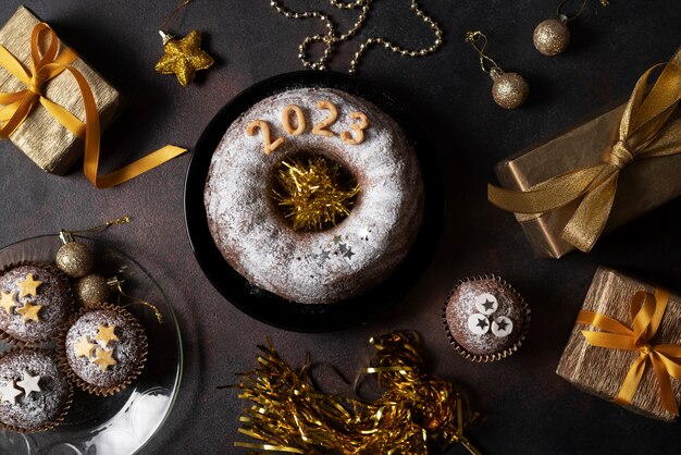 Heerlijke cake voor nieuwjaar bovenaanzicht