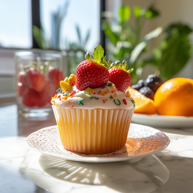 Gratis foto heerlijke cupcake met aardbei