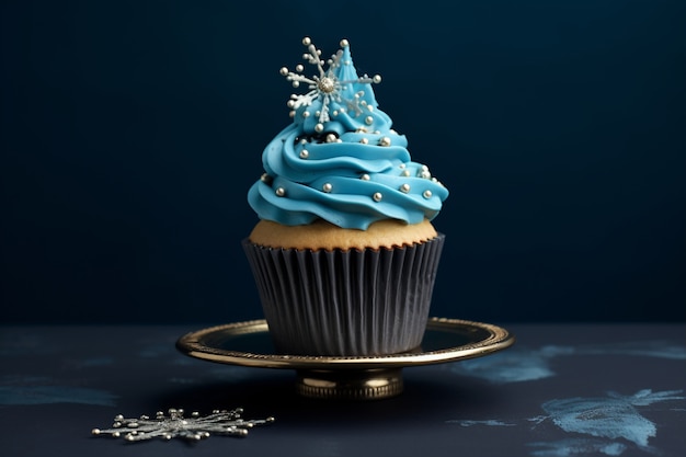 Gratis foto heerlijke cupcake met blauw glazuur