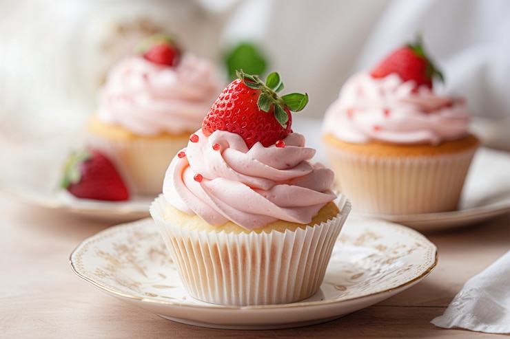 Gratis Foto heerlijke cupcakes met aardbeien