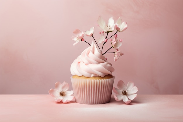 Gratis foto heerlijke cupcakes met bloemen