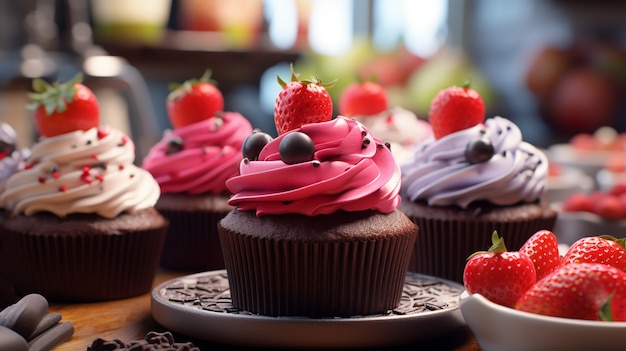 Gratis foto heerlijke cupcakes met fruit