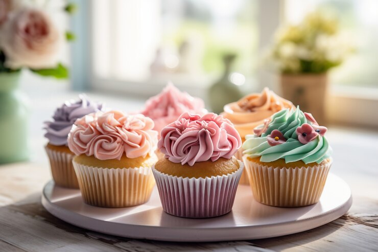 Gratis Foto heerlijke cupcakes met glazuur arrangement