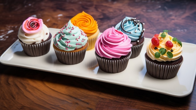 Gratis foto heerlijke cupcakes met kleurrijk glazuur