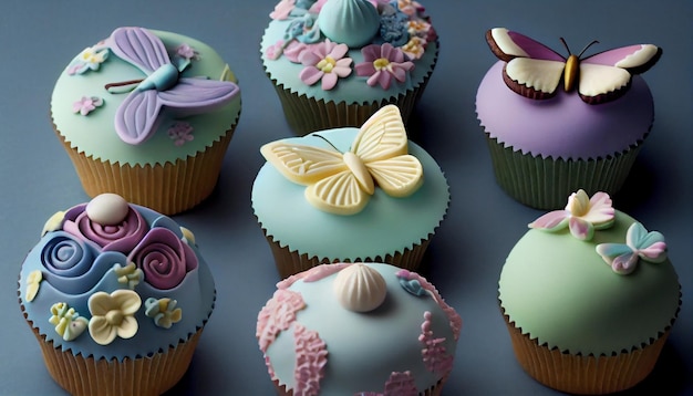 Heerlijke cupcakes met versierde chocoladeglazuurwervelingen gegenereerd door AI