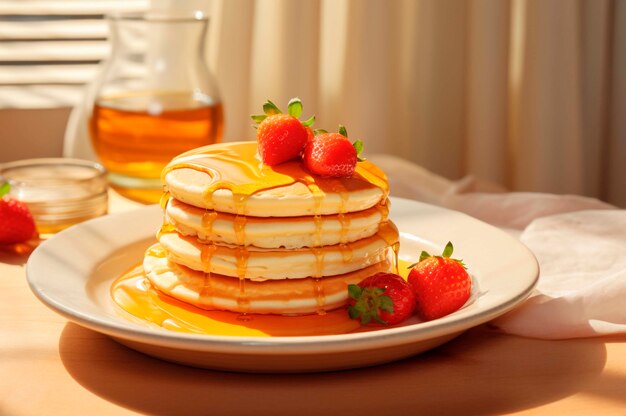 Heerlijke fotorealistische pannenkoeken met aardbeien