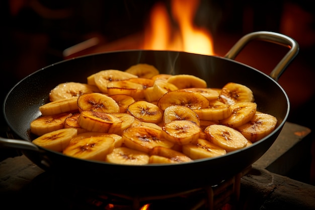 Gratis foto heerlijke gekookte bananen in de pan.