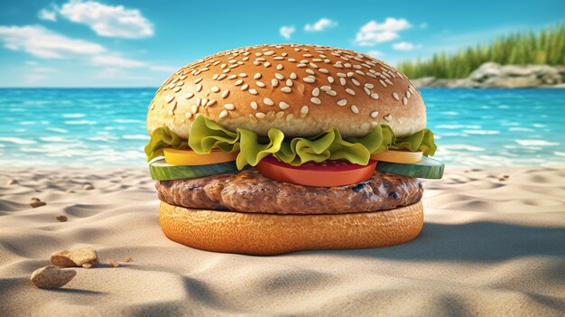 Heerlijke hamburger op het strand
