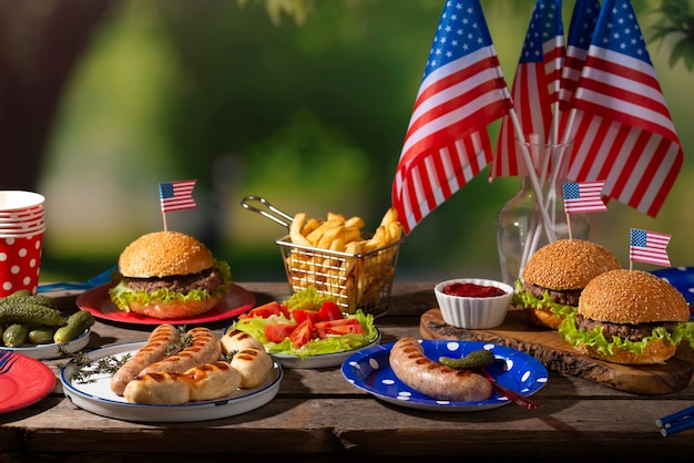 Gratis foto heerlijke hamburgers voor de amerikaanse dag van de arbeid