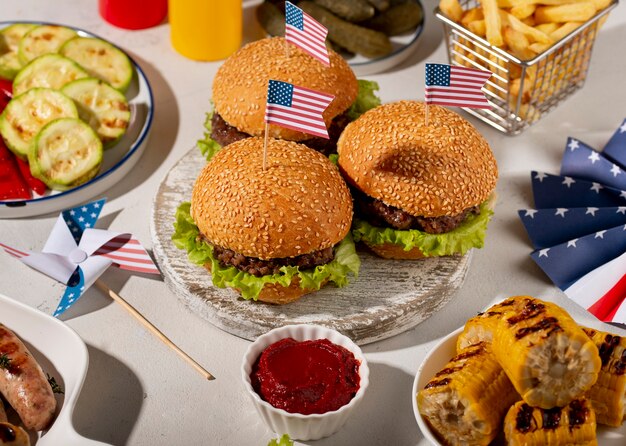 Heerlijke hamburgers voor de Amerikaanse dag van de arbeid