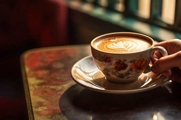 Gratis foto heerlijke koffiekop binnenshuis