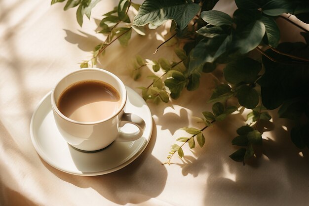 Heerlijke koffiekop met planten